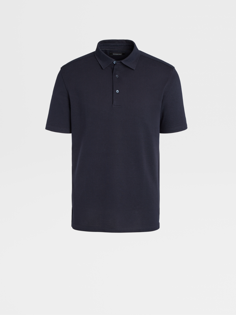 Navy Blue Cotton and Silk Short-sleeve Polo